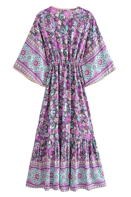 KAVAW - Batwing Sleeve Floral Maxi Dress