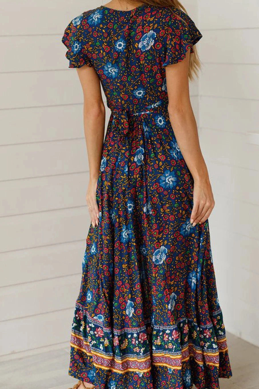 KAVAW - Bat Sleeve Floral Maxi Dress