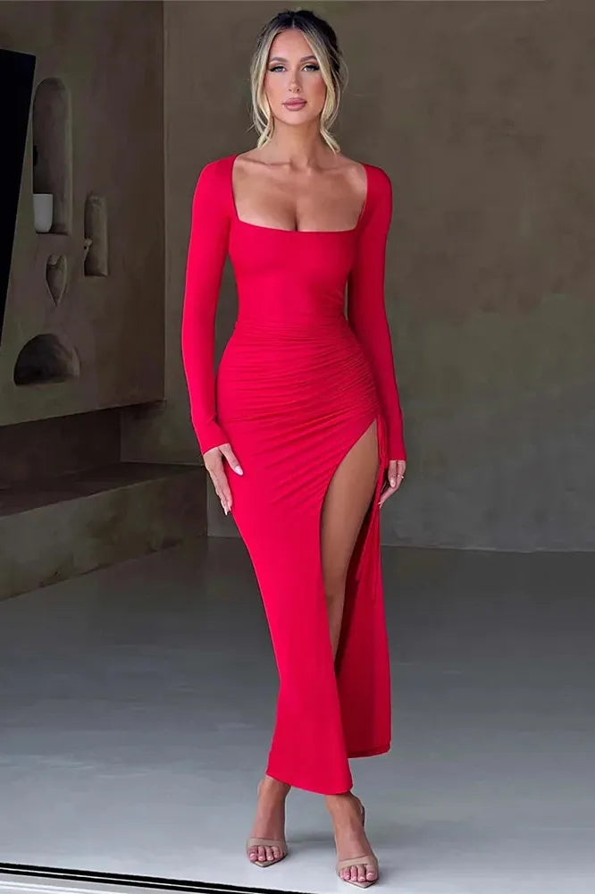 KAVAW - Long Sleeve Ruched Maxi Dress