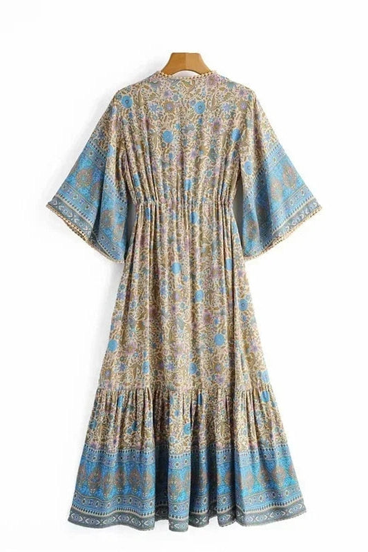 KAVAW - Floral Batwing Sleeve Boho Maxi Dress