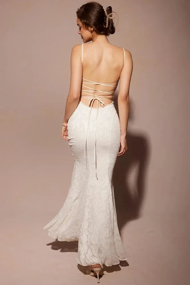 KAVAW - Backless Lace-up Maxi Gown Dress