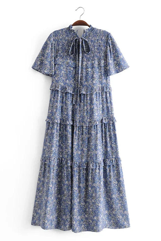 KAVAW - Floral Ruffle Boho Midi Dress