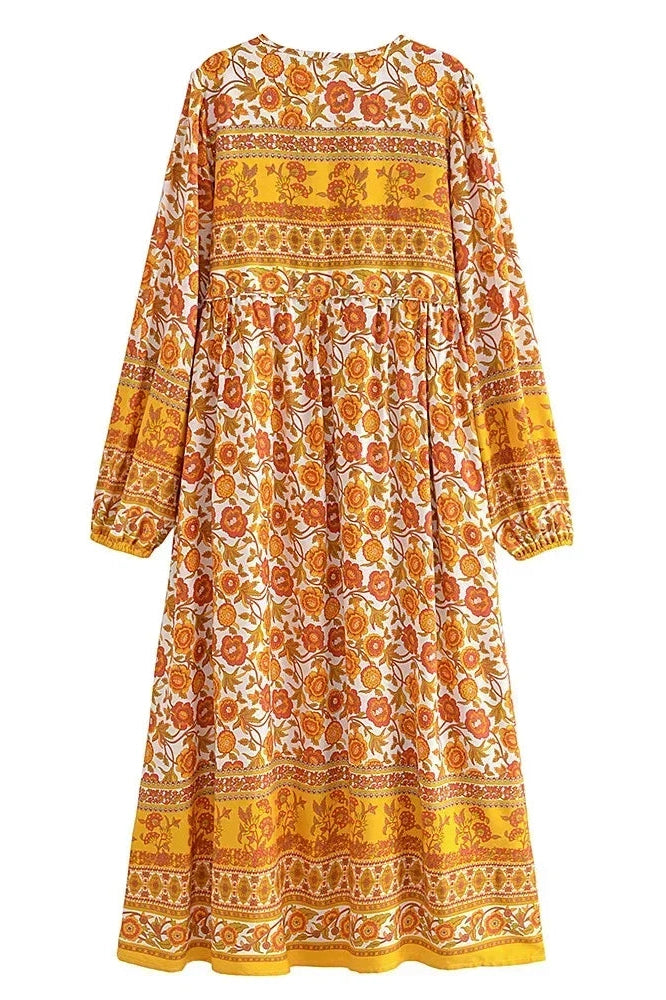 KAVAW - Long Sleeve Floral Boho Maxi Dress