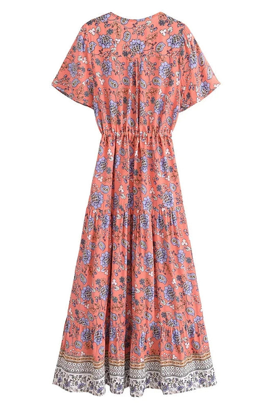 KAVAW - Floral Sleeve Boho Maxi Dress