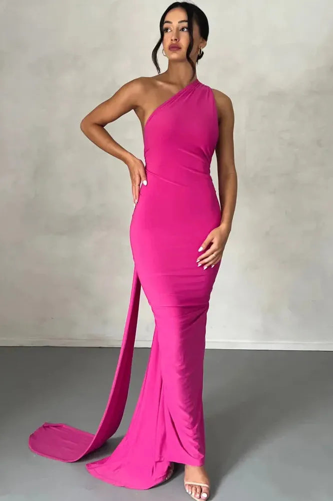 KAVAW - Oblique Shoulder Backless Maxi Dress