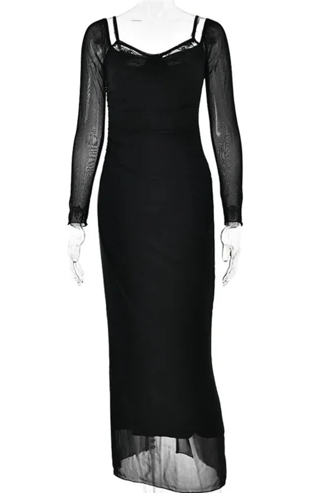 KAVAW - Elegant Sheer Sleeve Maxi Dress