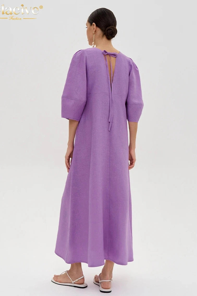 KAVAW - Elegant V-Neck Cotton Maxi Dress