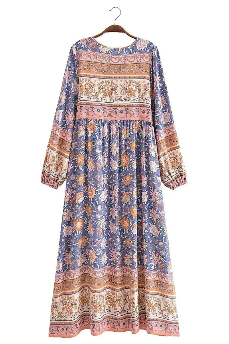 KAVAW - Long Sleeve Floral Boho Maxi Dress