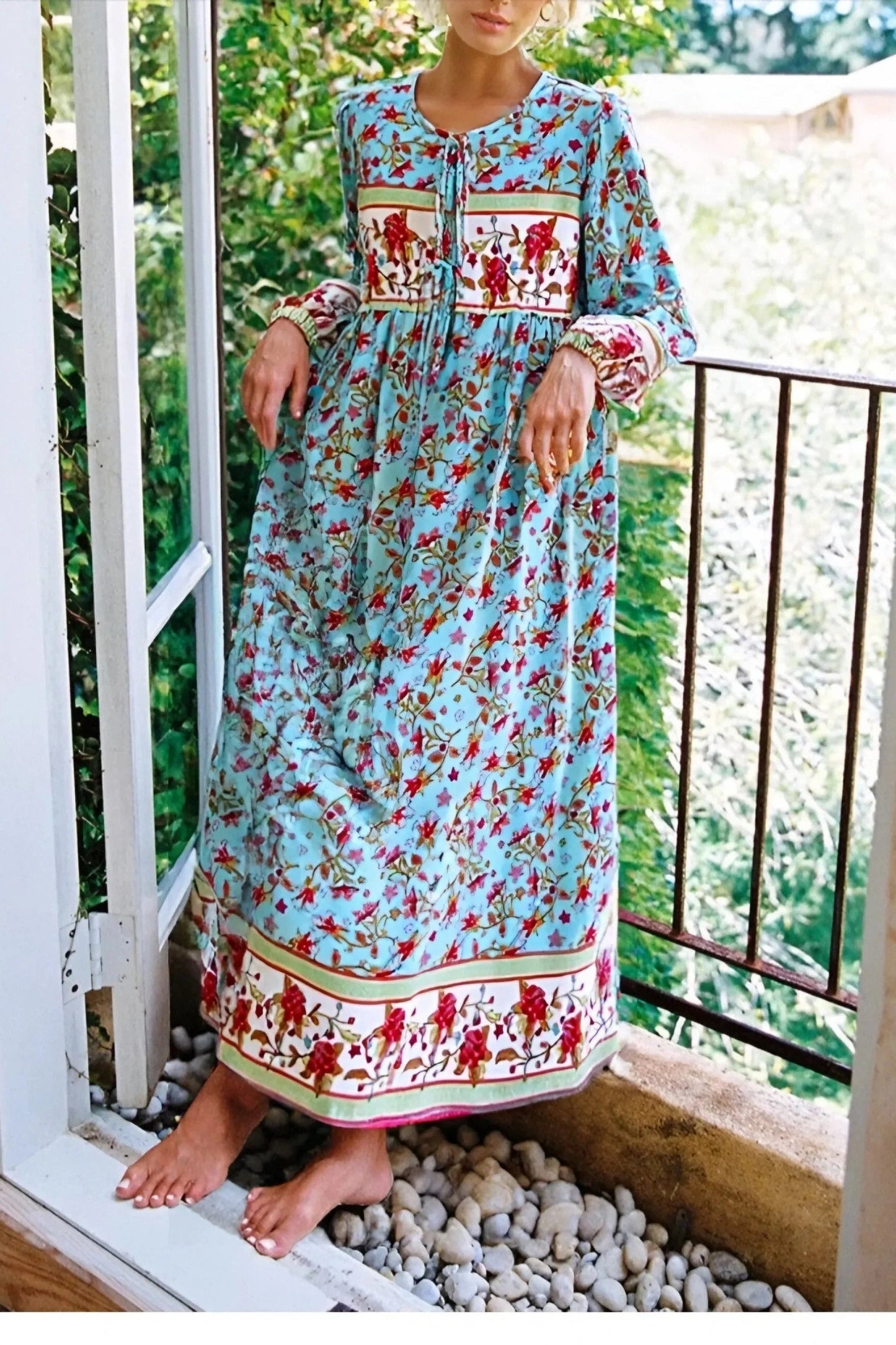 KAVAW - Long Sleeve Floral Boho Maxi Dress