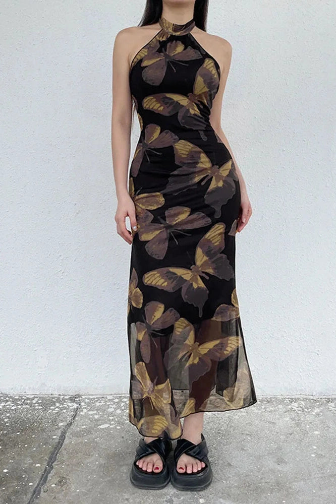 KAVAW - Printed Strap Backless Maxi Dress