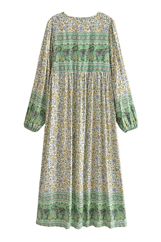 KAVAW - Tie Neck Floral Boho Maxi Dress