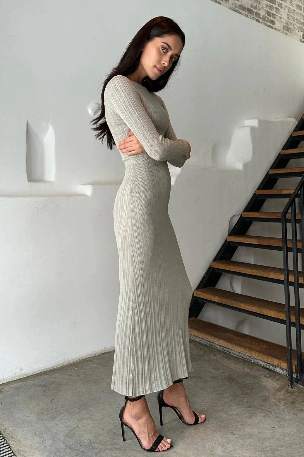 KAVAW - Long Sleeve Knitted O-neck Maxi Dress