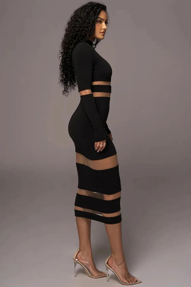 KAVAW - Patchwork Bodycon Midi Dress