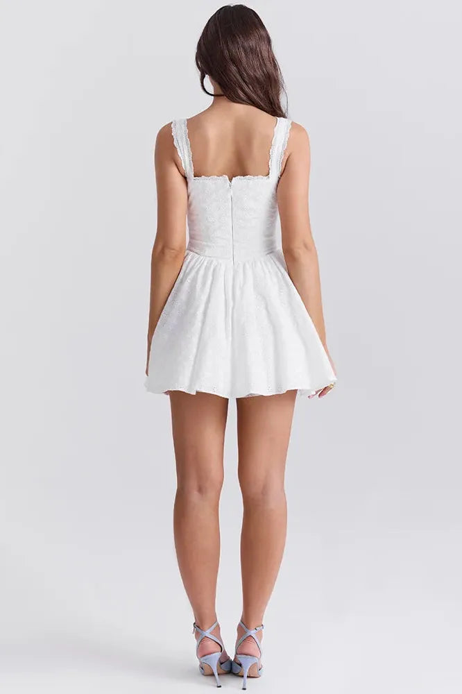 KAVAW - Embroidered Belted Mini Dress