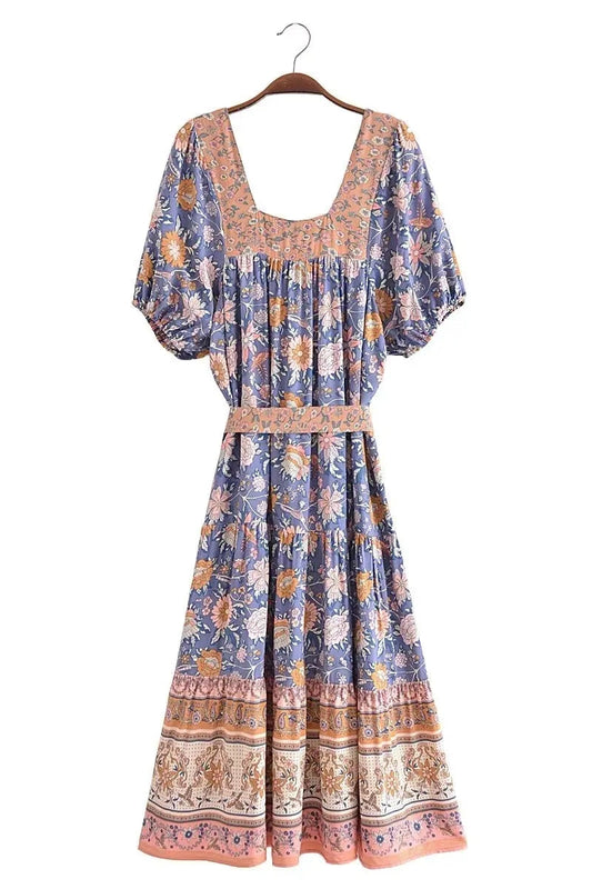 KAVAW - Square Collar Floral Midi Dress